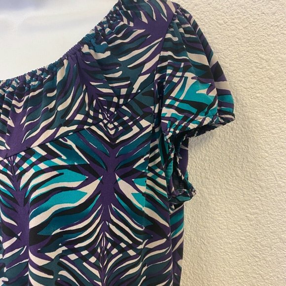 Worthington Abstract lines Geometric Print Top short sleeves Large - Picture 5 of 7